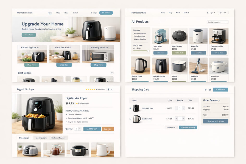 Mẫu website bán đồ gia dụng, giao diện chuyên nghiệp chuẩn Ecommerce