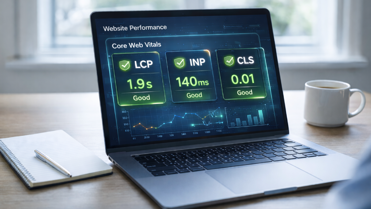 Core Web Vitals 2026 gồm LCP INP CLS đạt điểm xanh trên Google PageSpeed