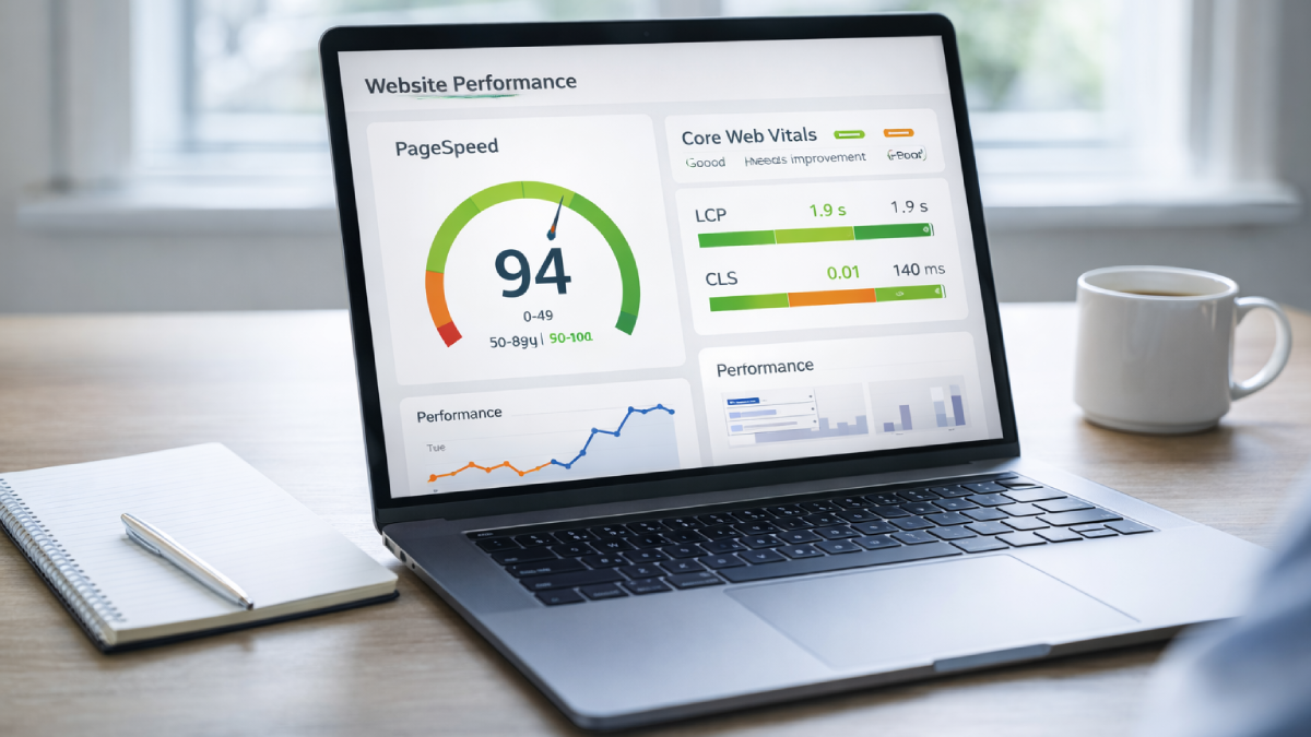 PageSpeed Insights hiển thị điểm tốc độ và chỉ số Core Web Vitals