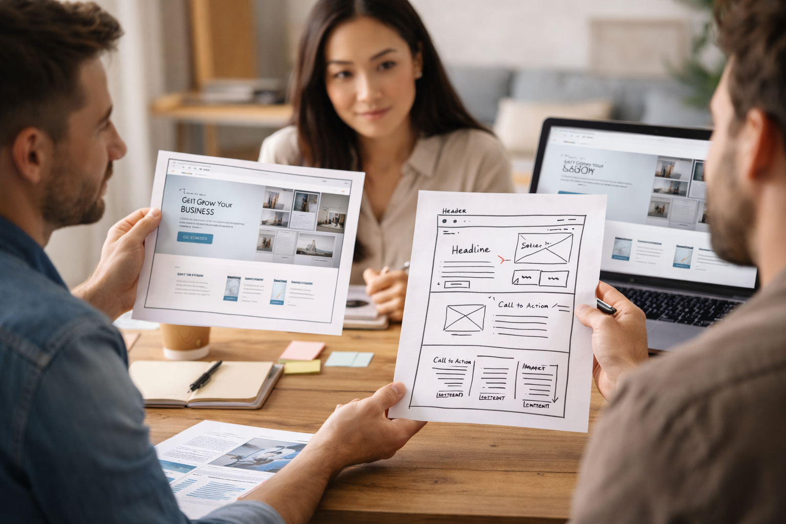 Trao đổi giải pháp thiết kế web dựa trên bản phác thảo giao diện trước khi bắt đầu là 1 công đoạn cần thiết