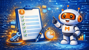 Checklist chạy chatbot AI lần đầu với robot mimo và bảng kiểm tra quy trình