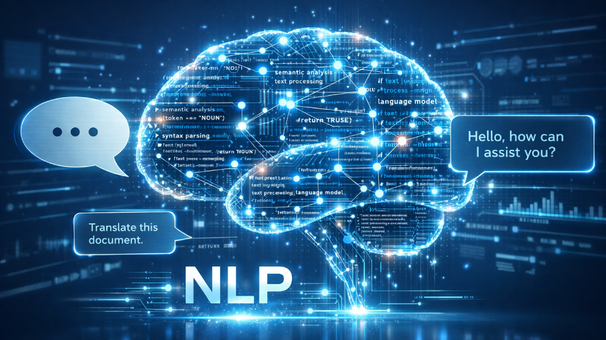 Sơ đồ mô phỏng cơ chế Xử lý ngôn ngữ tự nhiên NLP bên trong hệ thống Chatbot AI.