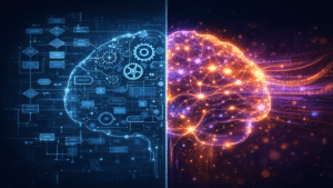 So sánh cấu trúc hoạt động giữa Chatbot Rule-Based theo kịch bản và AI Generative.