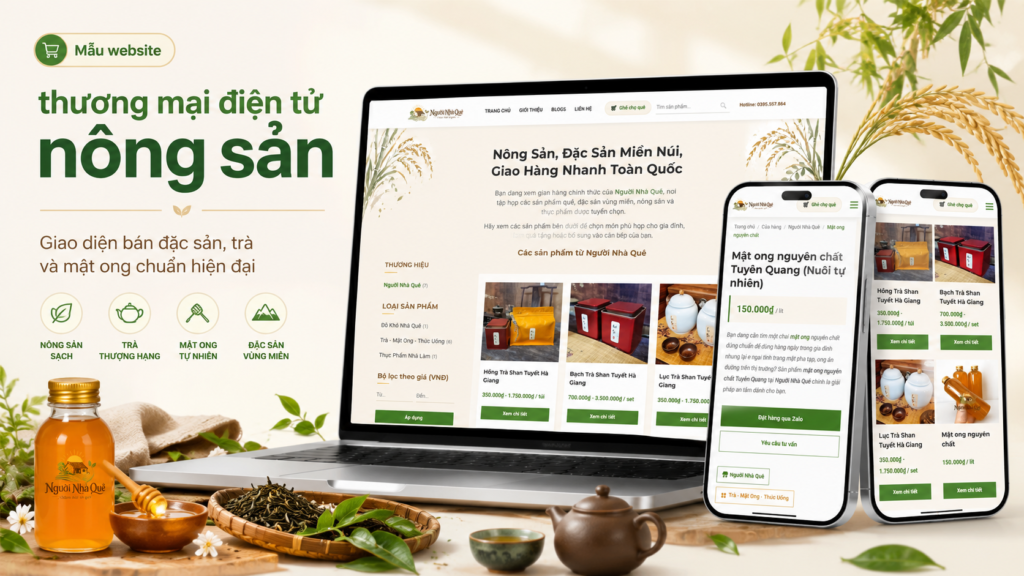 Mẫu website thương mại điện tử nông sản, trà và mật ong do Mimo thiết kế